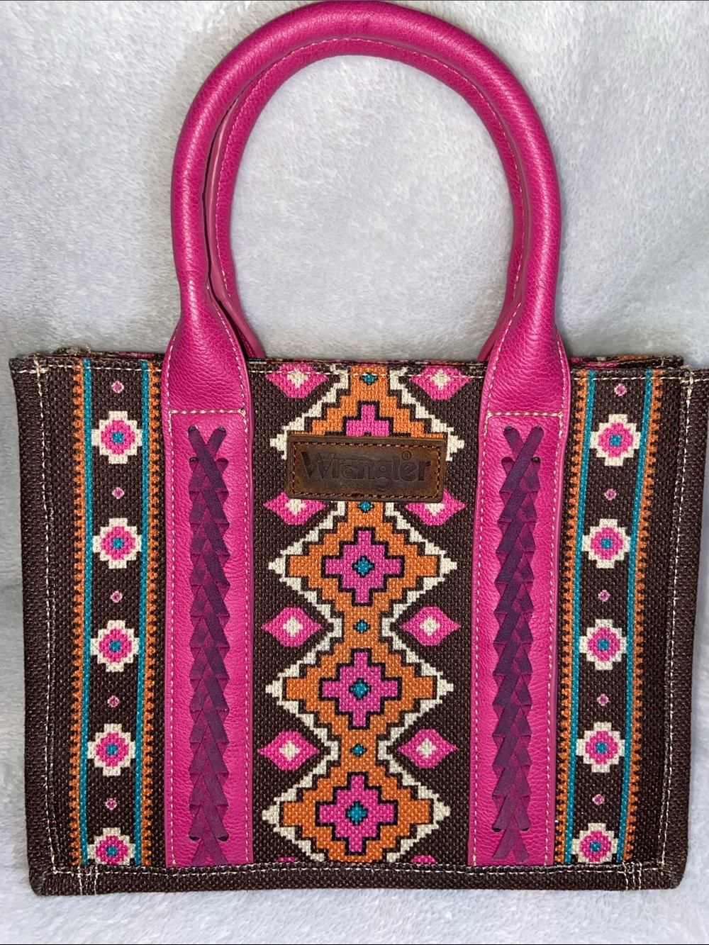 Wrangler Southwestern Hot Pink Allover Aztec Canvas Mini Tote Bag